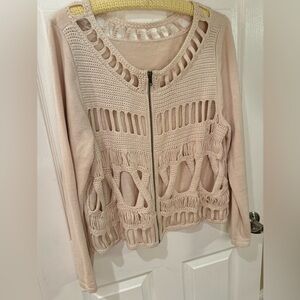 Sweater with Zipper, Size Large, Beige